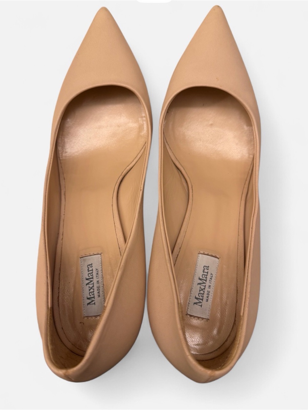 Max Mara Nude Leather Pointed Toe Pumps Heels Size 39